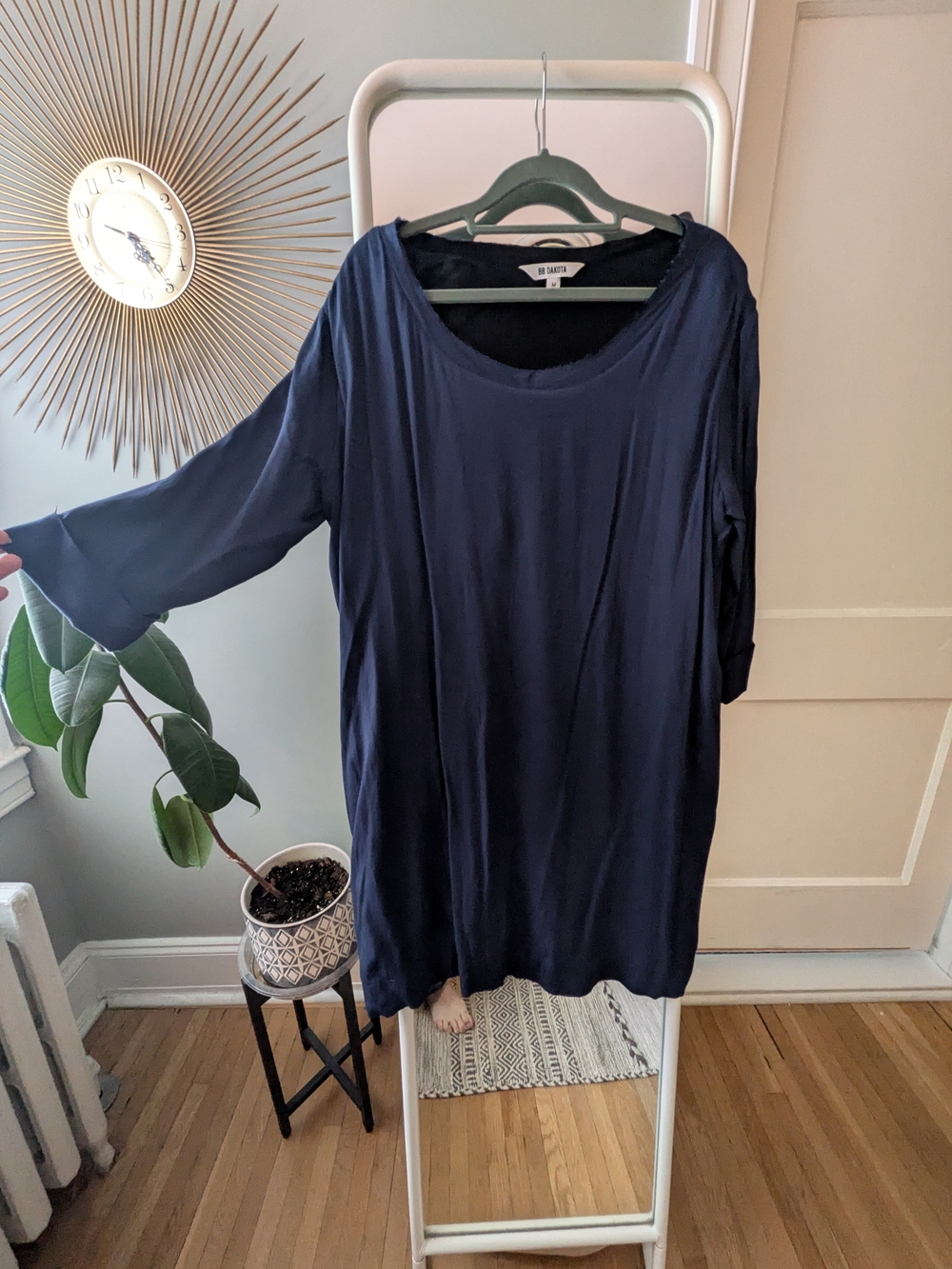 BB Dakota Kiara Raw Edge Navy Boat Neck Tunic Top